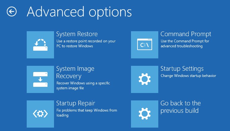 choose system image recovery to continue