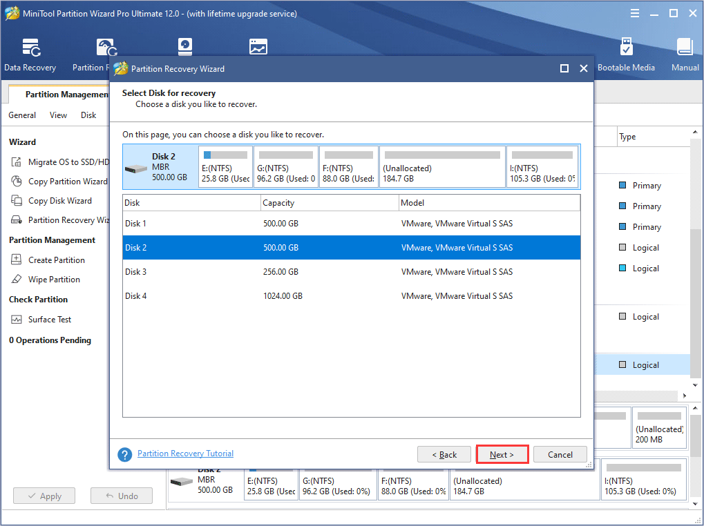 select the disk to make Seagate hard drive recovery