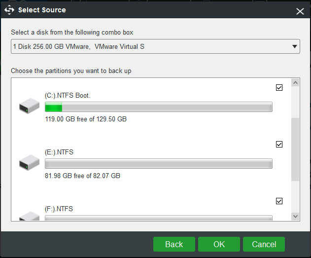 choose disk partitions to back up