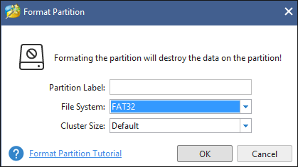 select FAT32 and click OK in the pop-up window