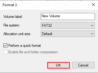 change exFAT to FAT32 and click OK