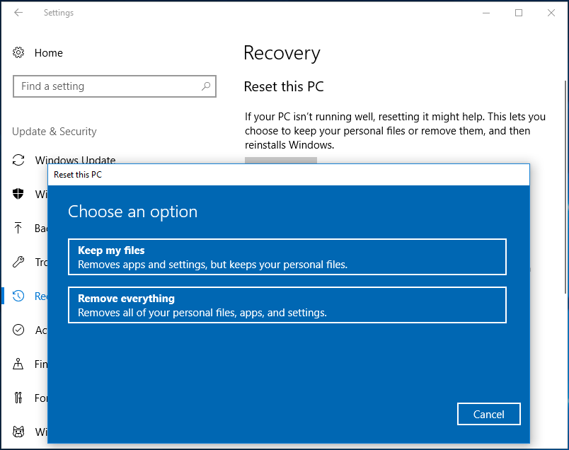 Windows 10 reset this PC keep my files