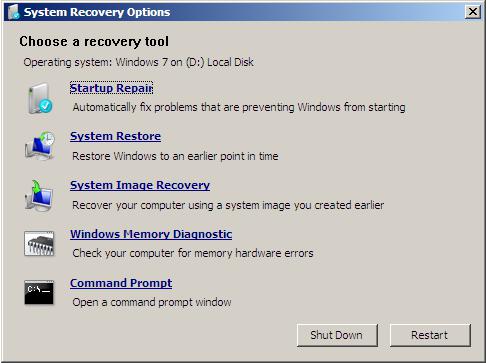 recovery tools in windows installation disk