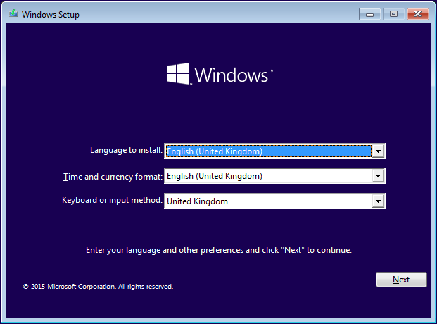 go to Windows setup interface