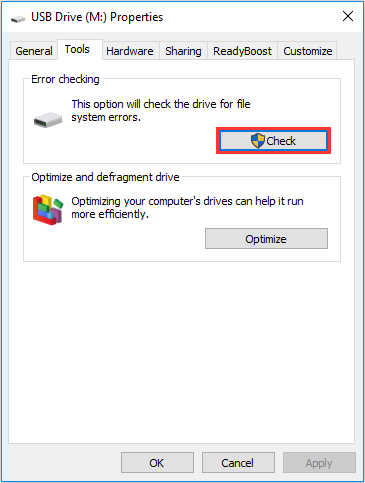 check errors for USB drive