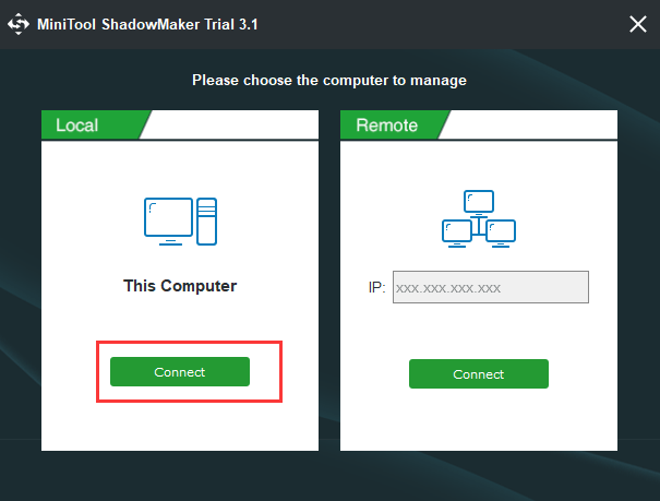 the interface of MiniTool ShadowMaker