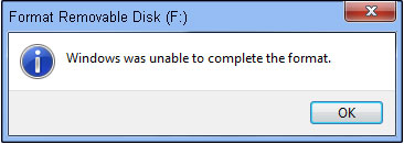 Windows unable complete format
