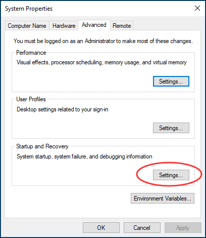 change Startup and Recovery settings