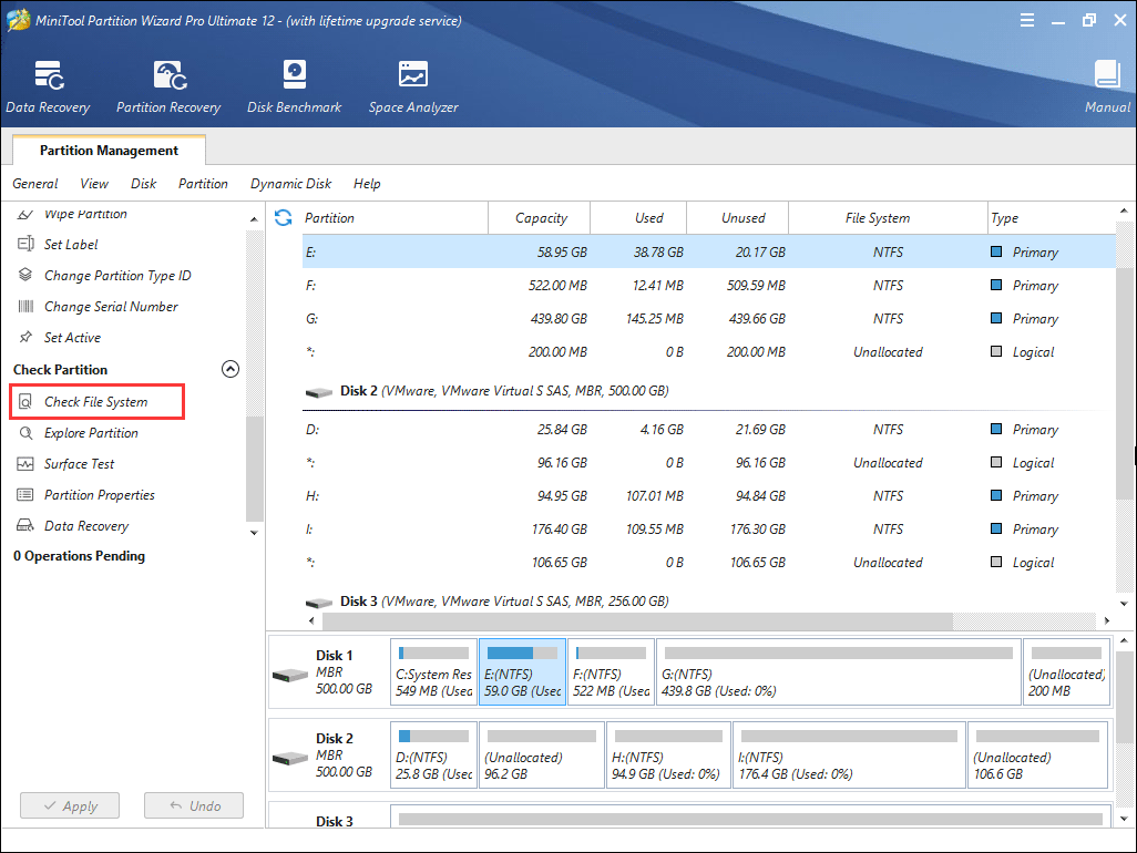 select a partition to check file system