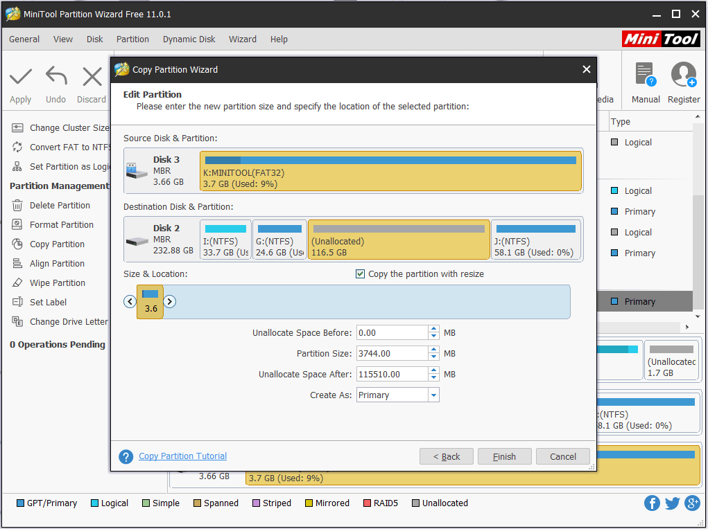 adjust partition size and location