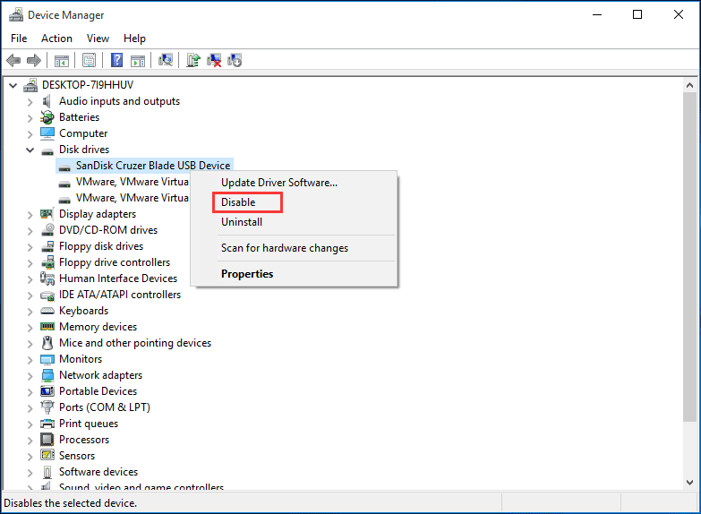 disable the drive which has