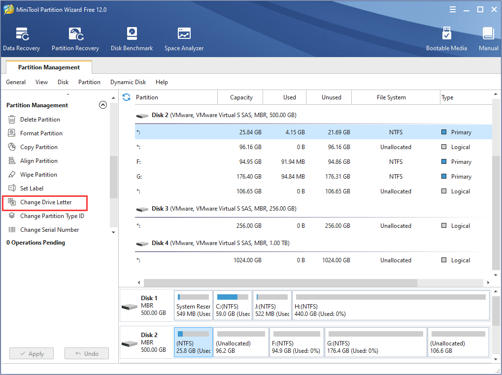 choose a partition and change drive letter