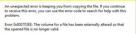 0x800703ee error occurs when copying files