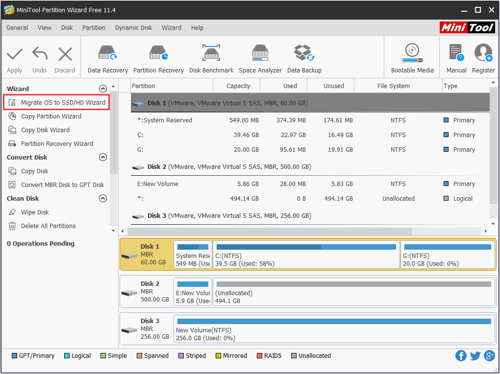 choose to migrate the system partitions only