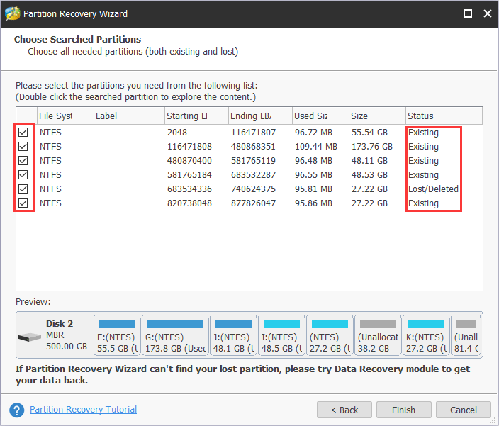check the existing and lost partitions