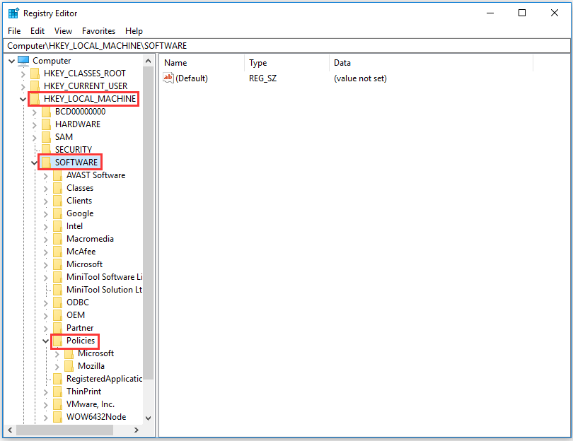 click the specified keys in the Registry Editor screen
