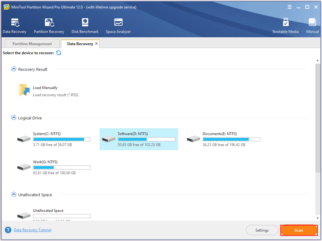 select one partition to recover the lost data