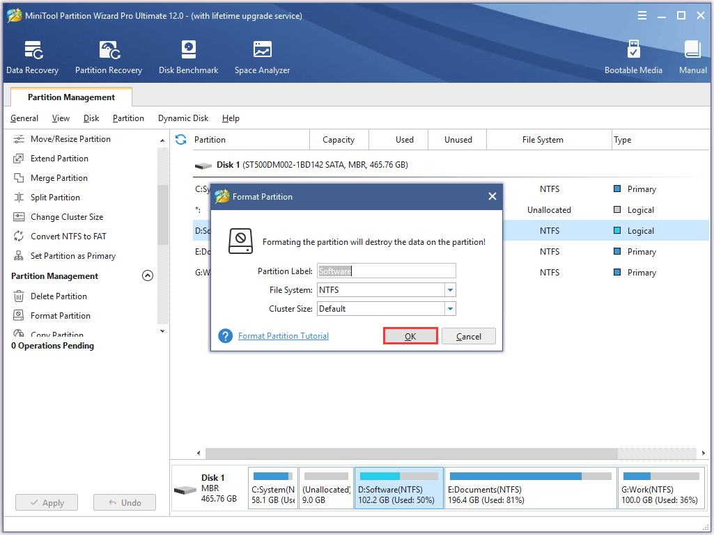 make some settings for the selected partition
