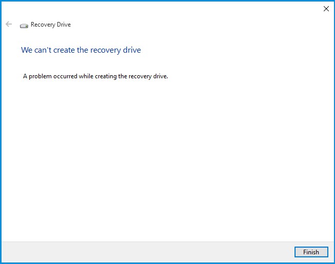 can't create recovery drive