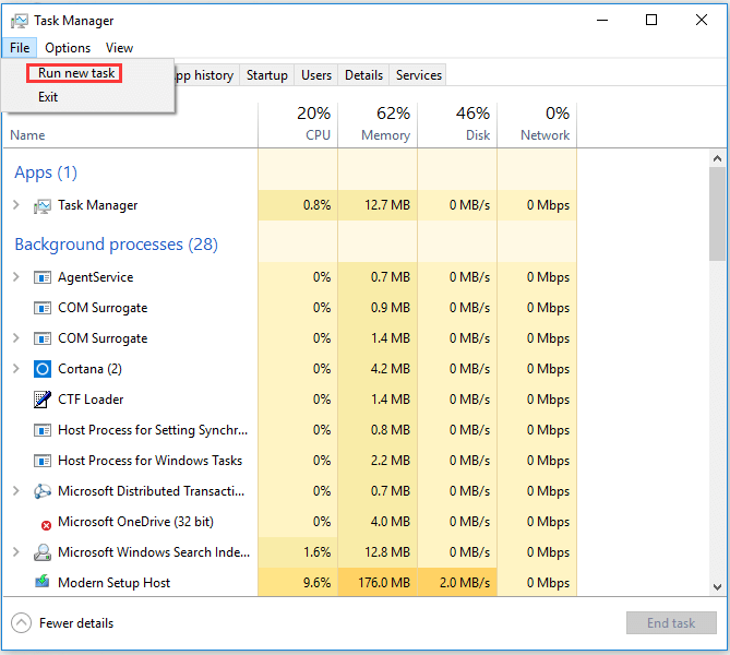 run as administrator from task manager