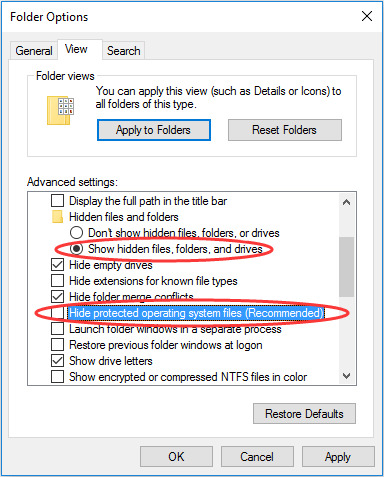 change the view settings of Folder Options