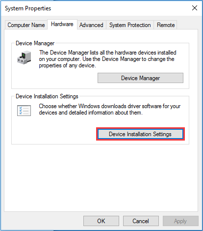 click Device Installation Settings