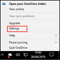 right click OneDrive and choose Settings