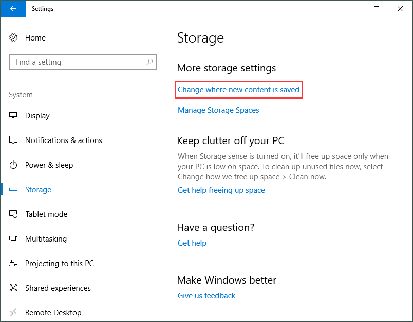 go to Storage and choose new content location