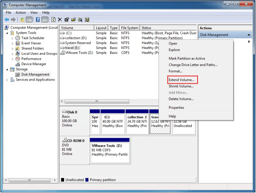 extend partition disk management