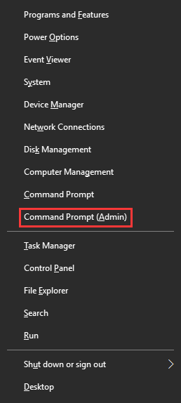 choose Command Prompt (Admin)