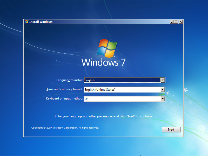 Windows 7 pre-installation environment