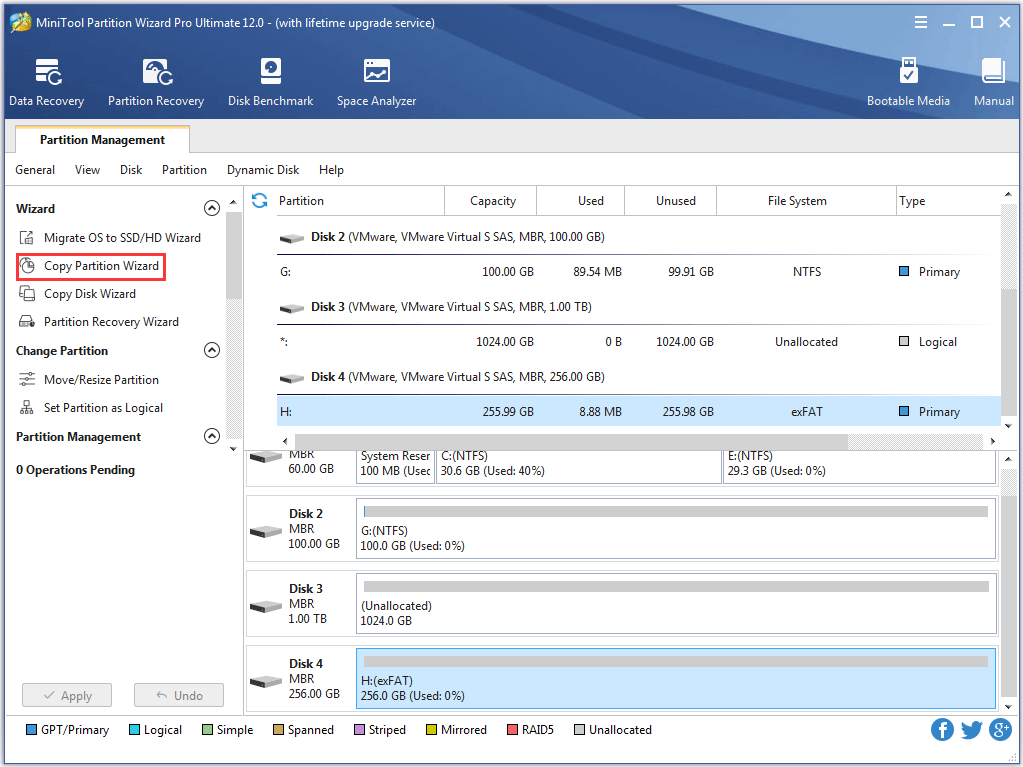 select the Copy Partition Wizard feature from the left panel