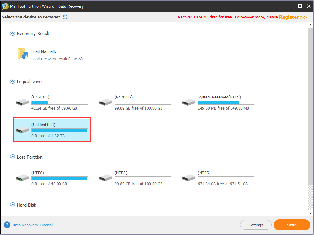 find the problem partition to have a scan