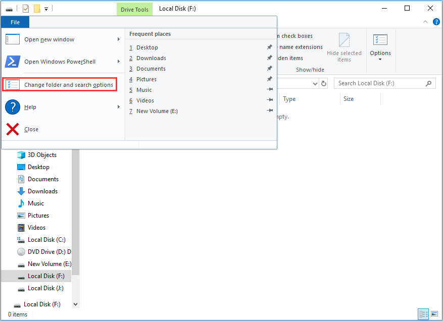 choose Change folders and search options