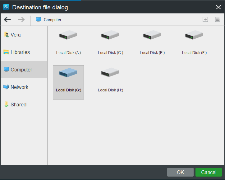 choose a storage path for the created system image