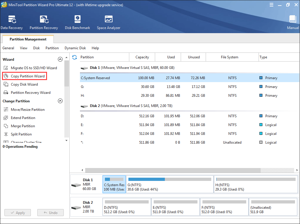 click the Copy Partition Wizard feature from the left panel