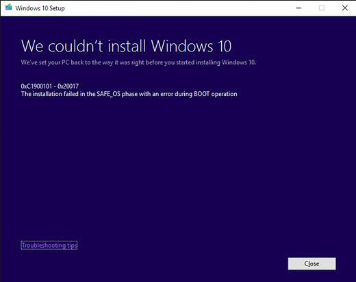 Windows 10 blue screen error code C1900101-20017