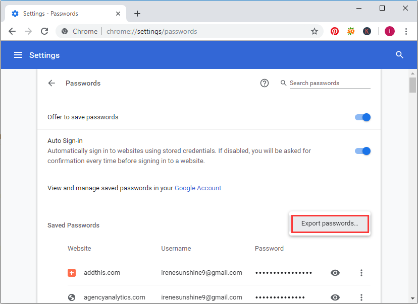 export passwords Chrome