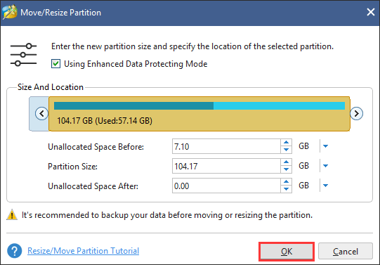 determine the location and size of the selected partition
