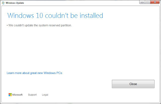 Windows 10 couldn't be installed