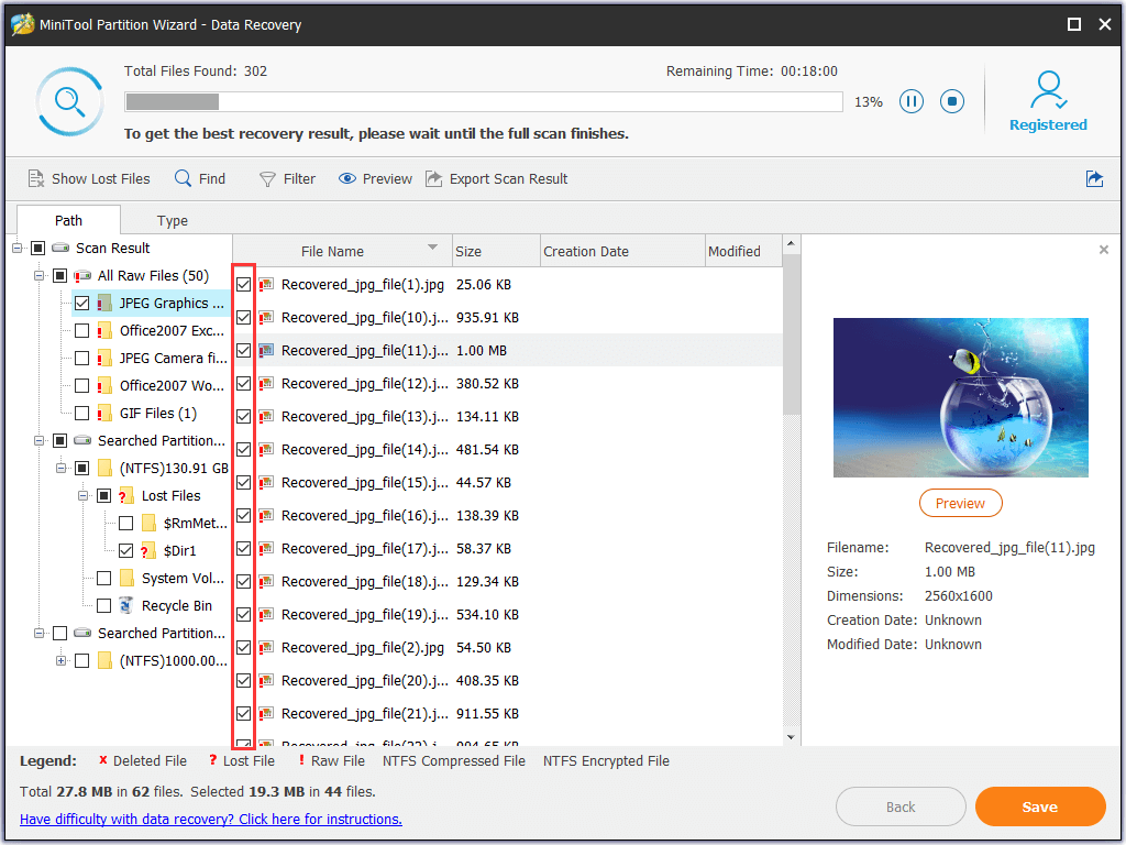 preview files and select the files you need