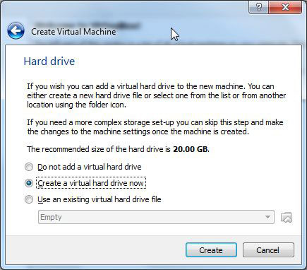 Create a virtual hard drive now