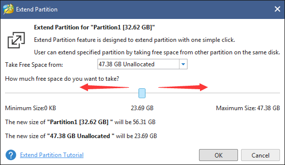 decided how much you want to take to enlarge the selected partition