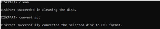 convert to GPT disk with commands