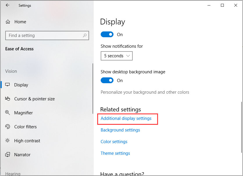click on additional display settings