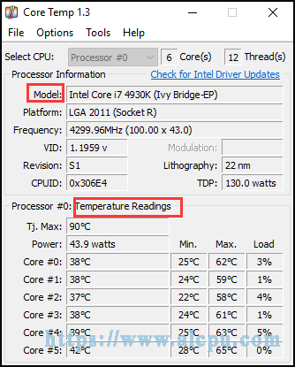 the detailed temperature of the CPU