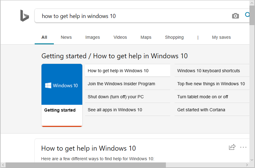press F1 key to get help in Windows 10