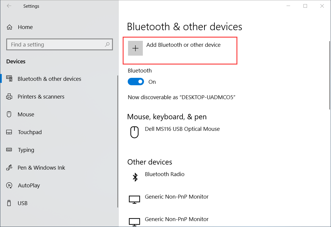 add Bluetooth or other device