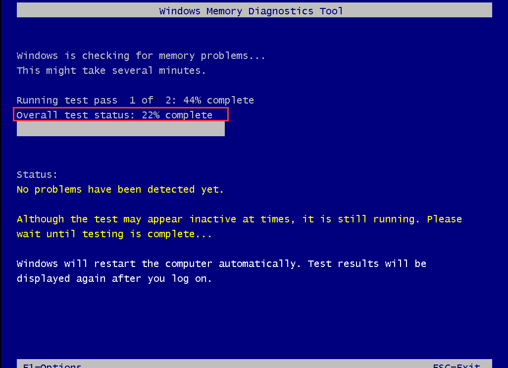 the test of Windows Memory Diagnostics Tool