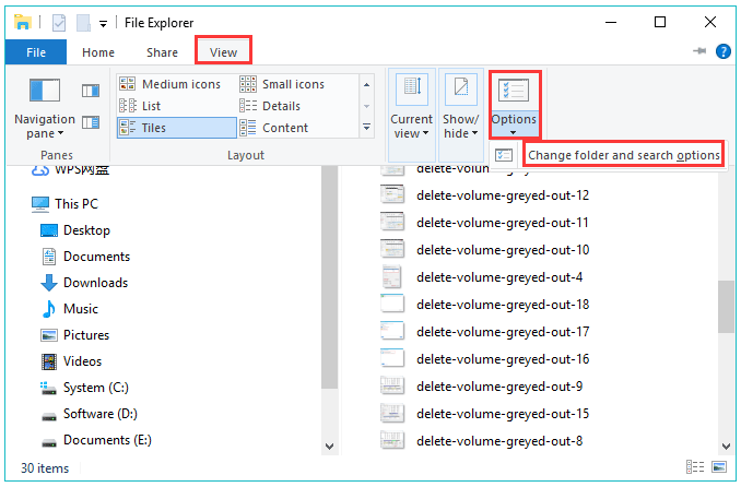 click change folder and search option